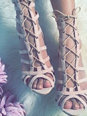 💋 CAGE HIGH HEEL SANDALS BLUSH PINK BANDAGE!!!
